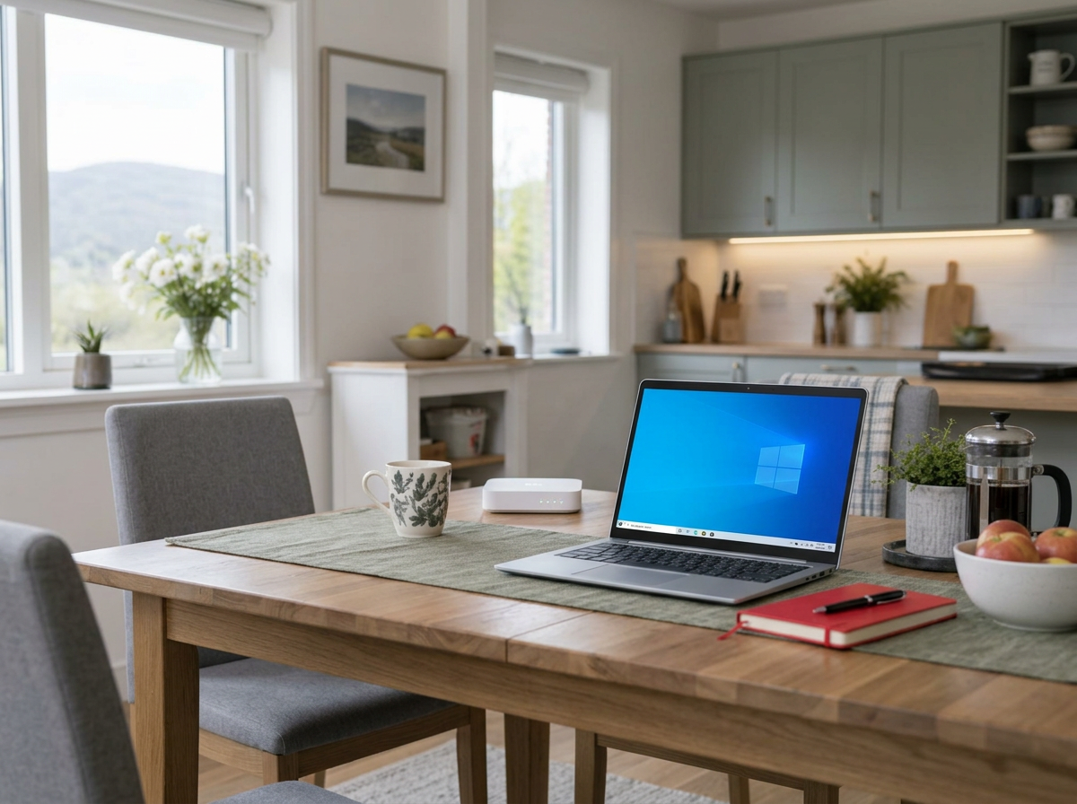 Home laptop and wireless router ready for everyday use