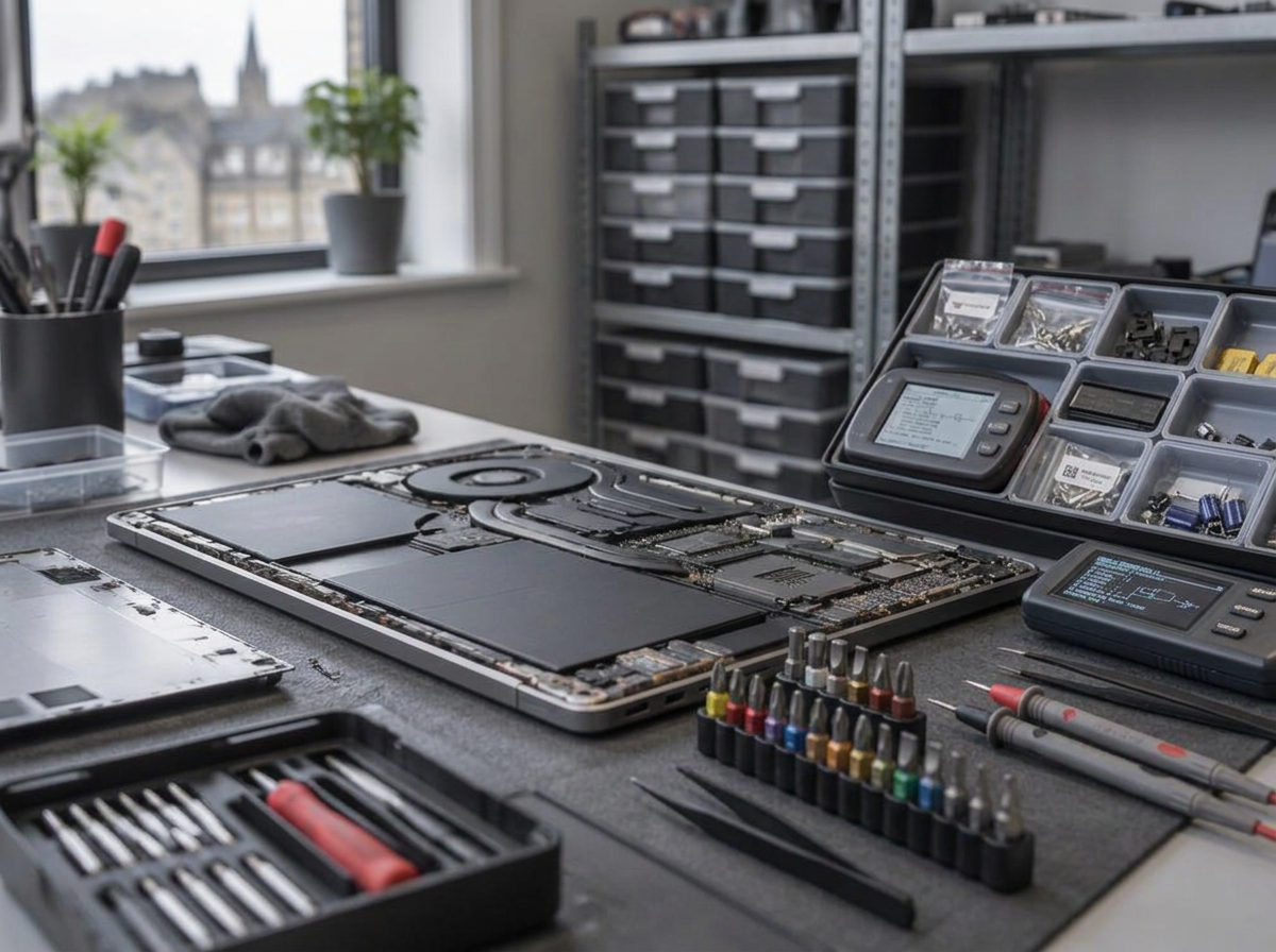 Computer repair work at the Centratec workbench